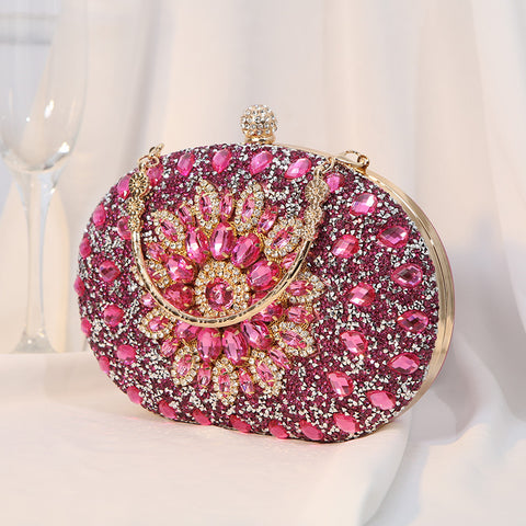 Sac à main avec fleur en alliage et diamants incrustés, sac de dîner m3331048