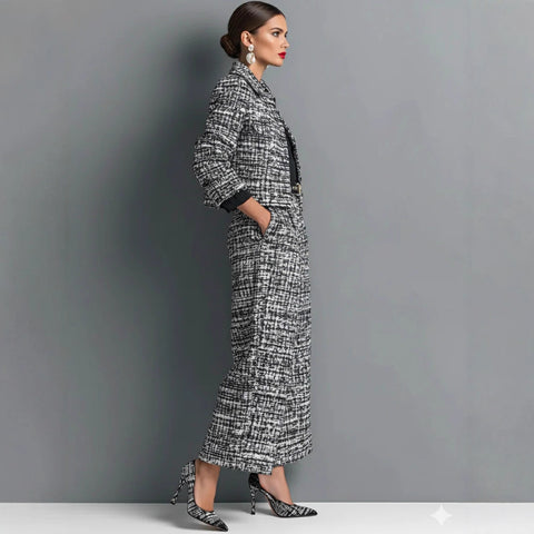 Lapel slim-fitting women's clothing European and American style long-sleeved short jacket with wide leg pants set m302505