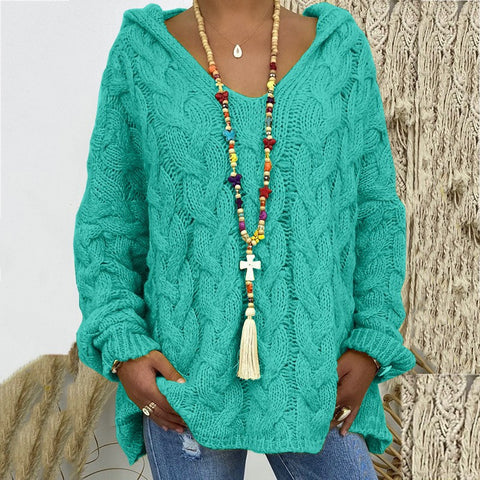 Einfarbiger Twist-Strick-Hoodie m300492 