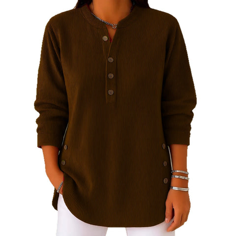 Loose Casual V-Neck Button Long Sleeve Women's Top T-Shirt FF303368