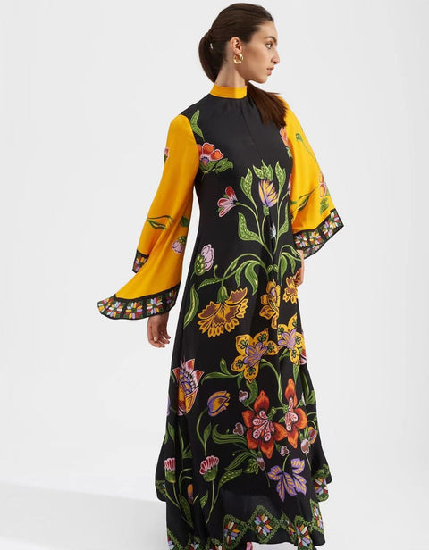 New summer print seven-quarter sleeve stand-up collar dress m301881