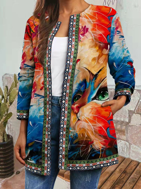 Autumn and winter retro ethnic style print jacket cardigan m303251 03