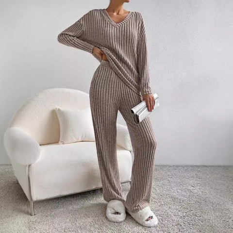Straight pants temperament loose V-neck pit strip knitted cover m301375