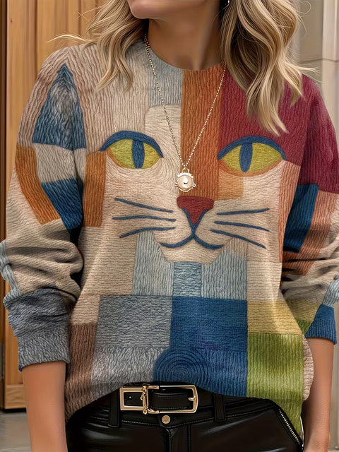 3D digital printing crew neck knitted sweater casual loose pullover FF303424 02