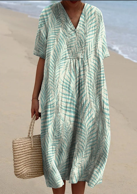 Large size women's shirt short-sleeved dress floral seaside vacation dress m302744