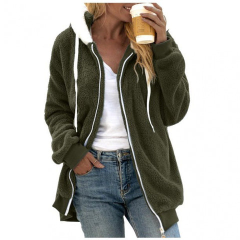 Neue Herbst- und Winterjacke mit lockerem Plüschreißverschluss und Kapuze m300464 