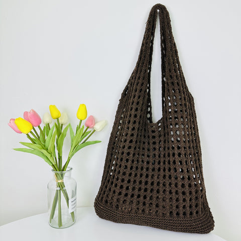 Sac fourre-tout, sac de plage, sac tricoté, sac creux, sac à bandoulière simple, sac tissé, m3331024
