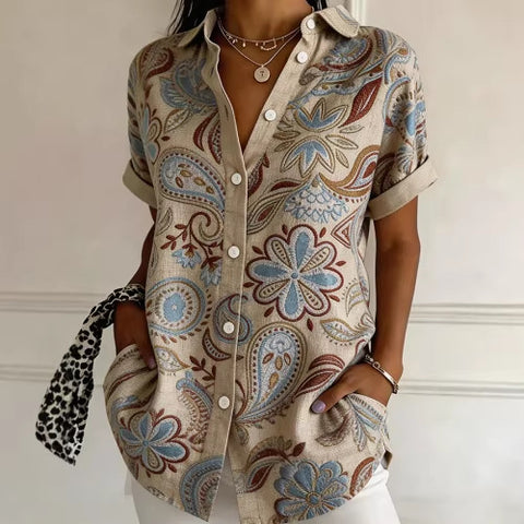 Short Sleeve Top Button Shirt Women's Shirt Women's Shirt m302368