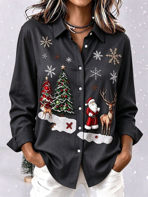 Santa Claus Reindeer Print Long Sleeve Shirt FF303510