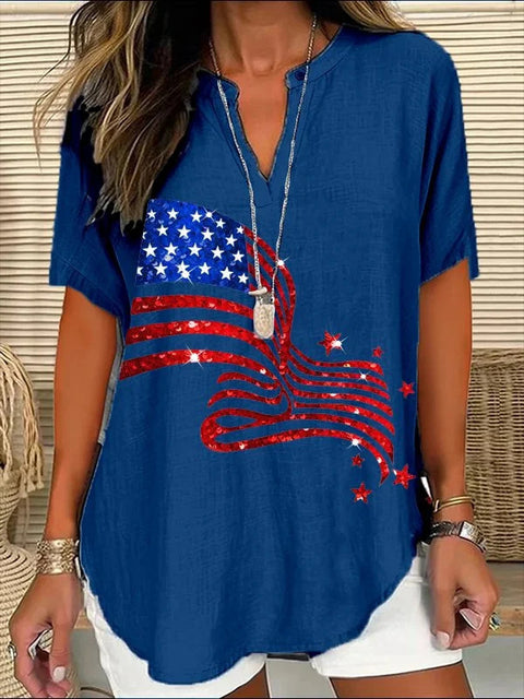 T-shirt ample à manches longues et col en V imprimé 3D m301360 