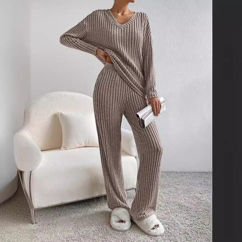 Fashion casual straight-leg pants temperament loose V-neck pit strip knitted cover m301795
