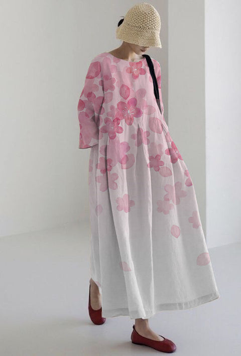 Loose crew neck fashion high-end long-sleeved printed dress m301054