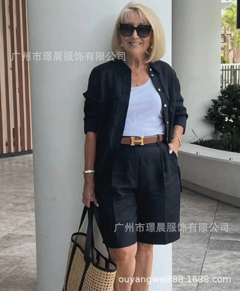 Women's cardigan top shorts two-piece set m302302