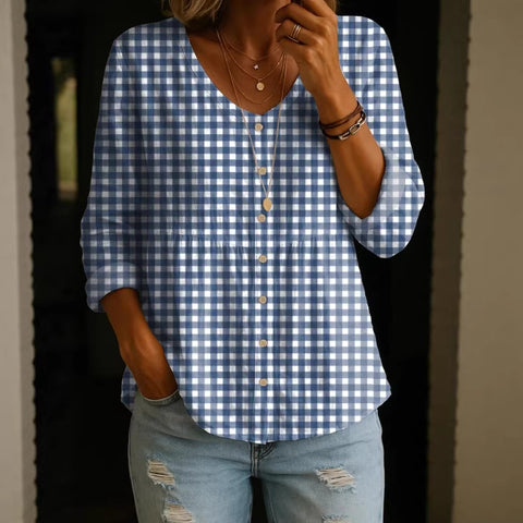 Crew Neck Women's Floral 3D Printed Henley Shirt FF303180