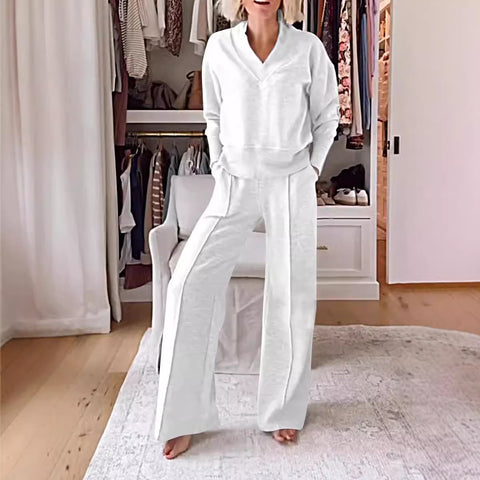 Ensemble deux pièces haut ample à manches longues et col en V et pantalon large m301327 