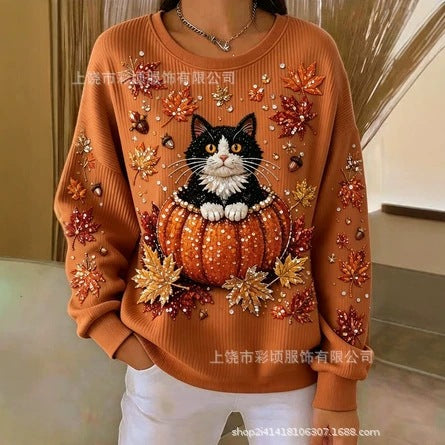 Autumn shoulder crew neck sweater 3D digital printing crew neck FF303419