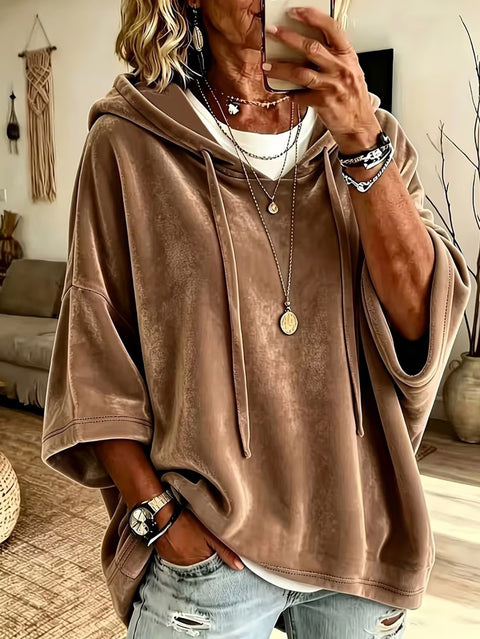 Solid color casual golden velvet hooded sweater m303098