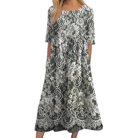 New mid-waist women's casual crew neck 3D printed dress m302528