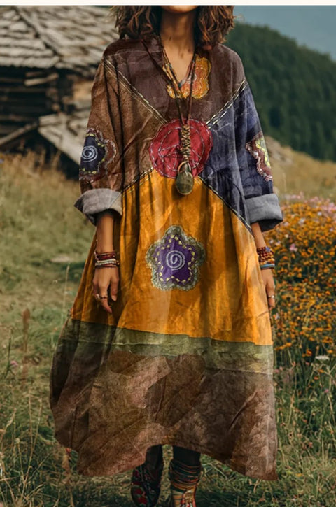 Bohemian ethnic style retro new printing fashion literary loose V-neck FF303433 02