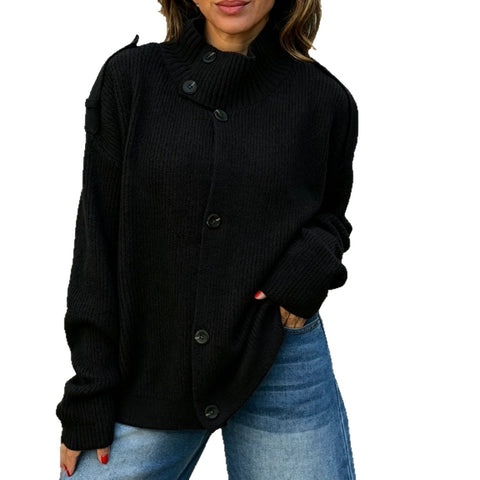 Autumn and winter turtleneck sweater women's cardigan button solid color knitted jacket m303230