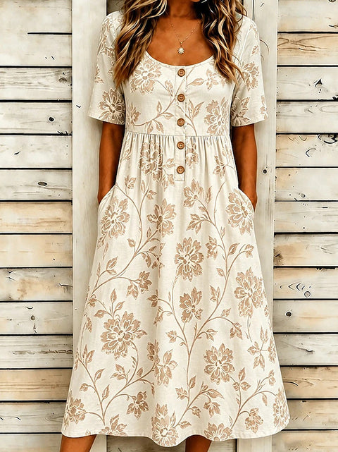 Casual round neck pullover short sleeve printed pleated waist pendulum skirt m303081