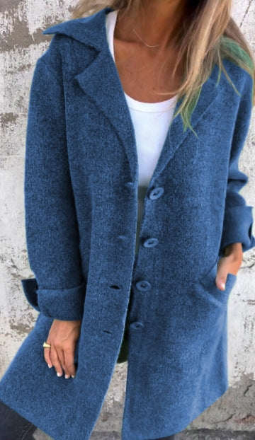 Damen einfarbig Revers mit Tasche Strickjacke einreihig mittellanger und langer Mantel m300614 