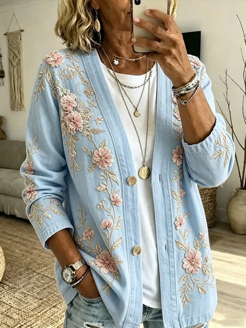 Women's New Flower Stems Printed Women's Fashion Windbreaker Top FF303283