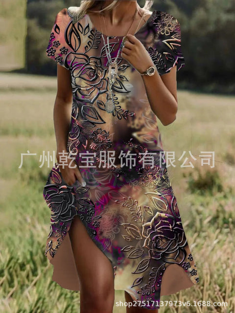 Floral print crew neck casual dress FF303190