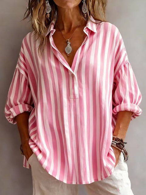 Long Sleeve Pullover Striped Loose Women's Shirt FF303109
