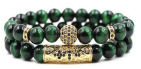 Elastisches Armband aus Tigerauge-Kupfer mit Mikroeinlage, schwarzer, matter Zirkonia, m3331288