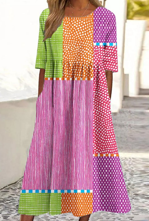 Up and down splicing pocket size printing large wide dress m302623-2