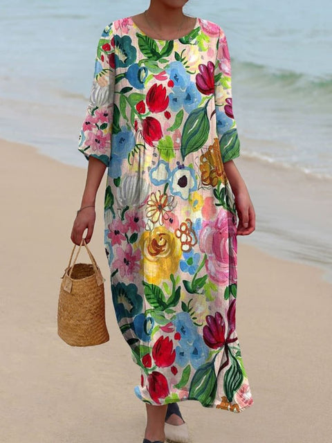 Floral pattern 3D personalized seven-point long-sleeved girls summer loose m301075