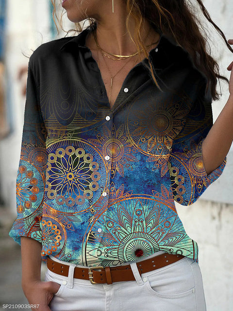 Digital Print Long Sleeve Shirt Urban Lady Print Top M302358