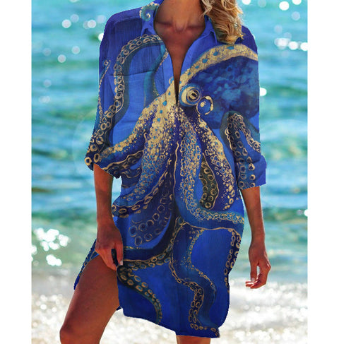 Bikinijacke Shirt Badeanzug Strickjacke Damen bedruckt Resort Strandshirt m301274 