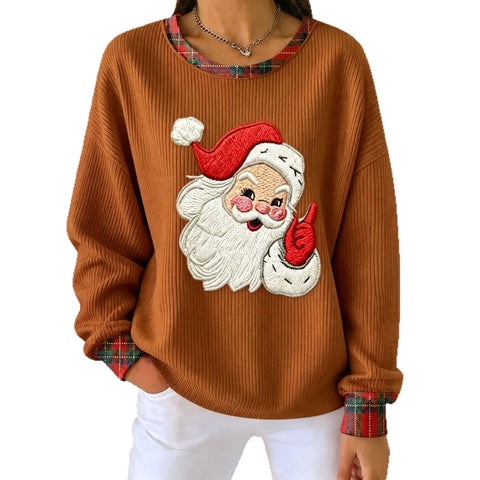 Christmas Day Old Man Printed Crew Neck Long Sleeve Casual Pullover Sweater FF303501