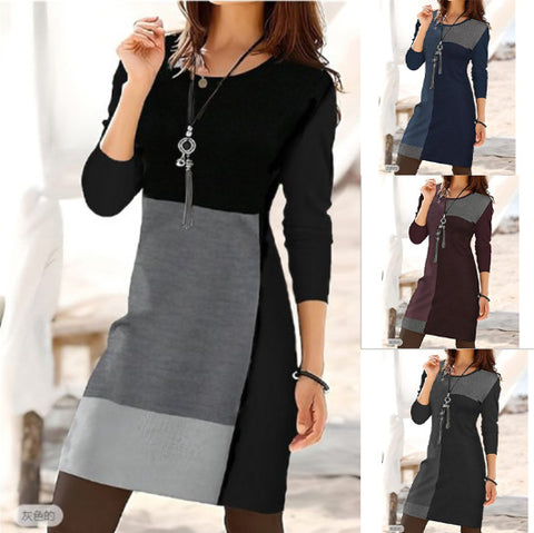 Women's mid-skirt round neck long sleeve geometric print dress m302908