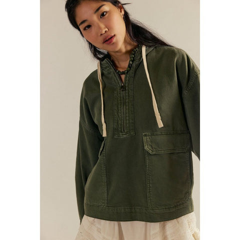 Fashion Loose Casual Wash Hooded Denim Long Sleeve Top FF303253