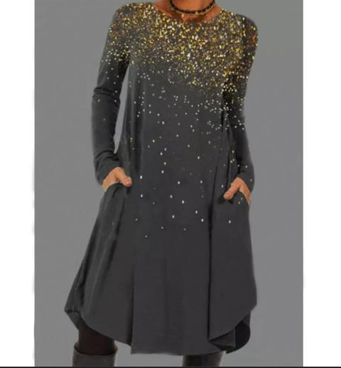Farbblock Rundhalsausschnitt Langarm Über dem Knie A-Linie Kleid m161512287 (5829267) 