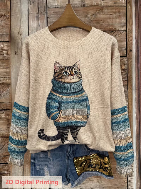 3D digital printing crew neck knitted sweater casual loose pullover FF303424 03