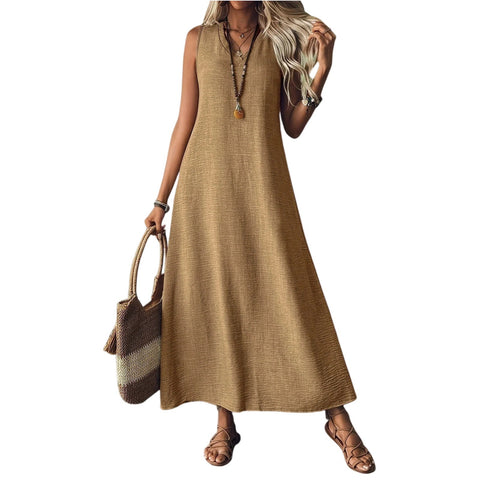 Sleeveless V-neck back zipper one-piece elegant long dress m302805