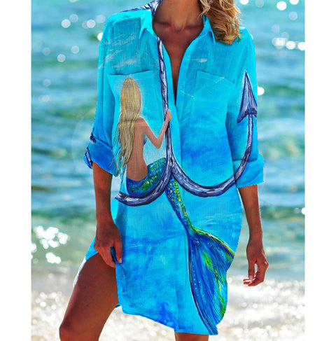Bikinijacke Shirt Badeanzug Strickjacke Damen bedruckt Resort Strandshirt m301274 