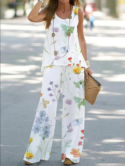 Casual fashion vest trousers set crew neck sleeveless top m301296