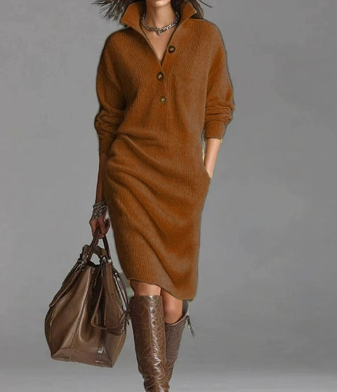 Autumn casual button lapel loose straight knitted medium and long sweater skirt m302183