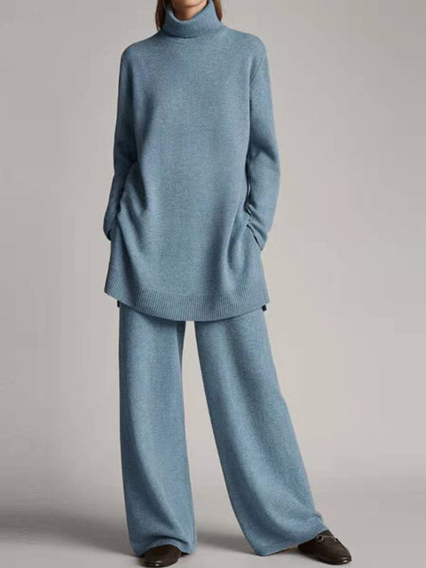 New knitted solid color turtleneck loose casual two-piece set m301793