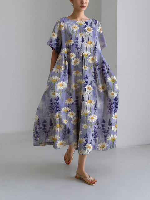 Women's loose crew neck fashion high-end short-sleeved printed dress m301052