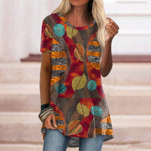 Casual ethnic style retro printed short-sleeved T-shirt m302728