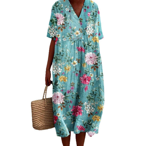 Fashion digital printing large wide V-neck dress m302382