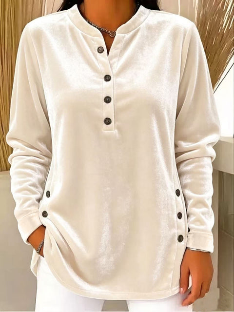 Women's Velvet Casual Loose V-Neck Button Long Sleeve Women's Shirt FF303380