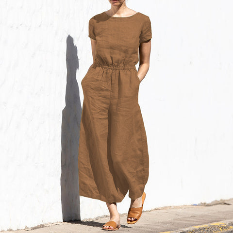 Summer solid color high waist sleeveless trousers women's fashion casual loose temperament jumpsuit m301893