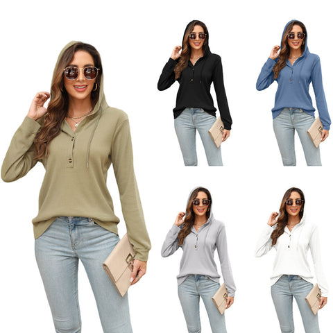 Waffle strappy hooded long-sleeved t-shirt top women's m300547